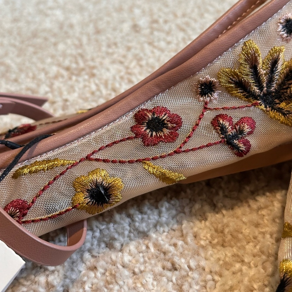 Zara Embroidered Mesh Ballet Flats - Floral - Mauve - EU39 - Picture 4 of 6